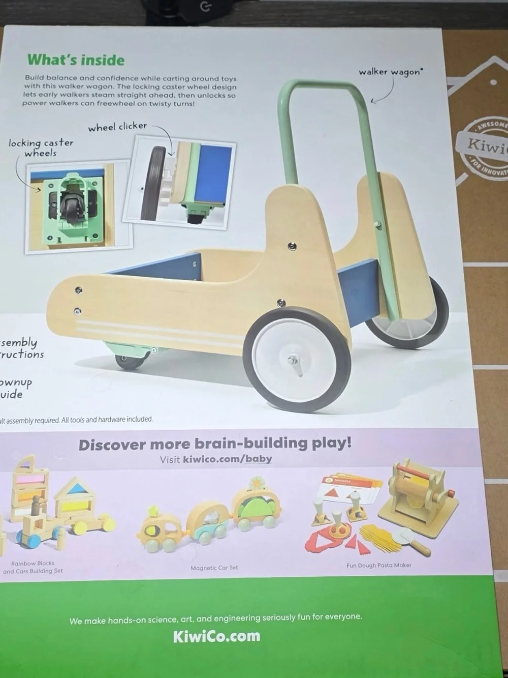 KiwiCo Push-and-Go Walker Wagon in Blue and Mint